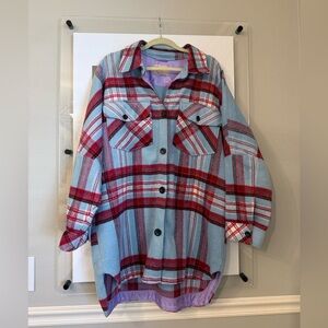 We The Free Down For You Plaid Lavender and Blue Shirt Jacket